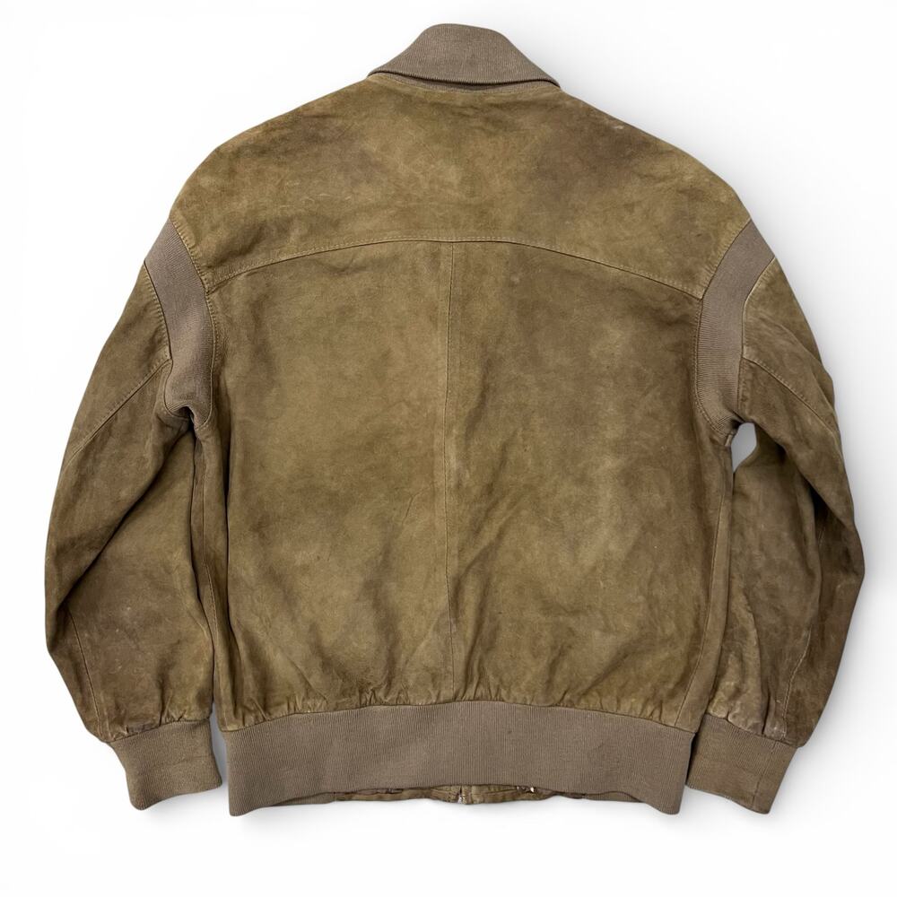 Vintage Suede Leather Bomber Jacket Knit Shawl Collar Light Brown Patina Size M - Picture 3 of 16